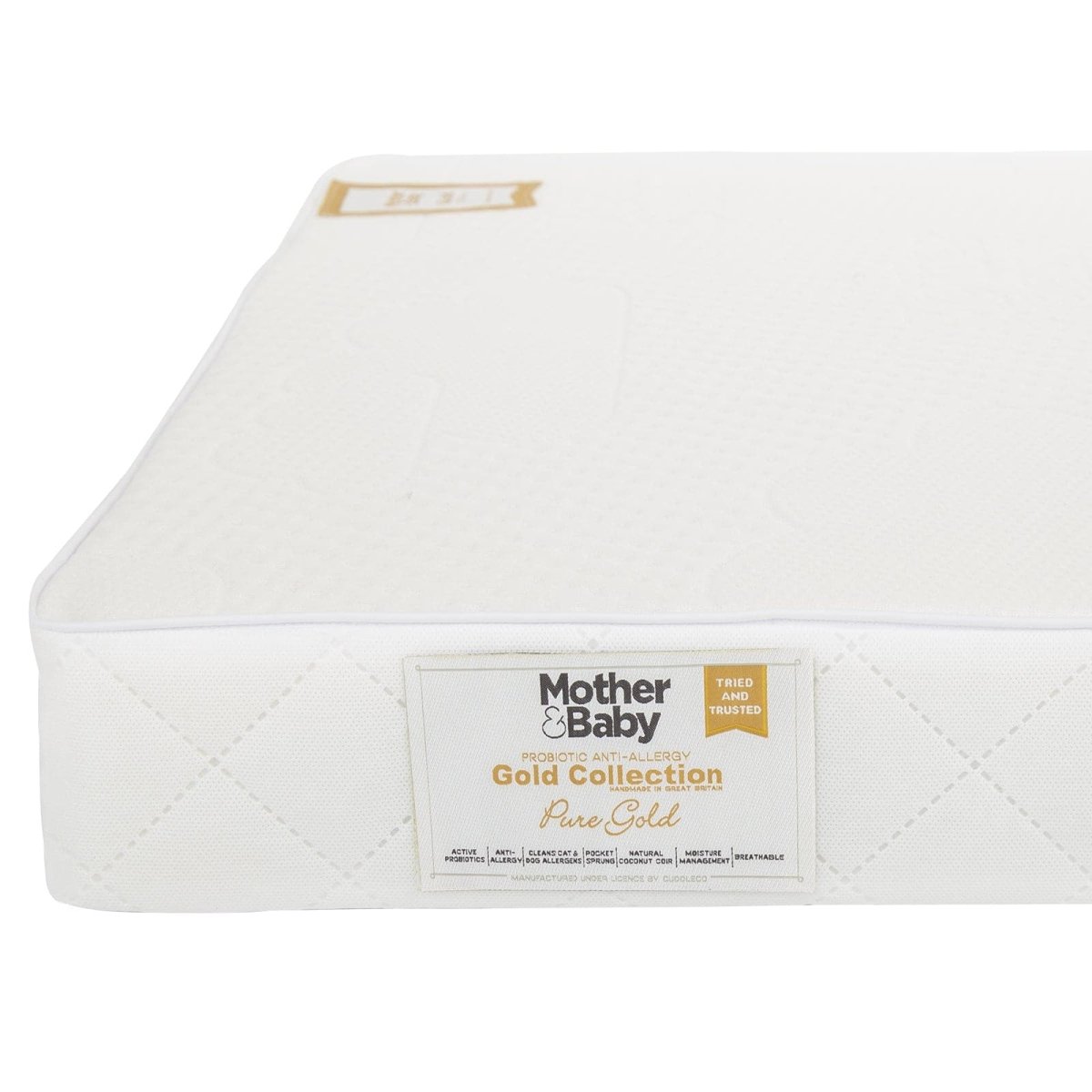 Mother & Baby Pure Gold Anti - Allergy Coir Pocket Sprung Cot bed Mattress 140 x 70cm - For Your Little One