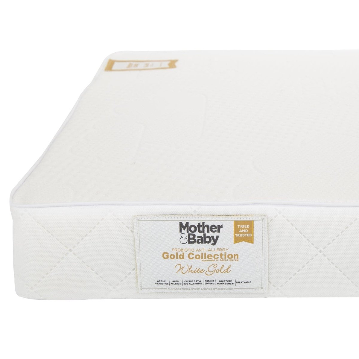 Mother & Baby White Gold Anti - Allergy Pocket Sprung Cot Mattress 120 x 60cm - For Your Little One