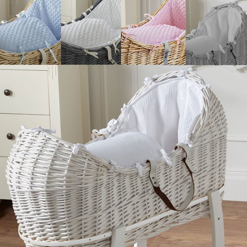 White Waffle with Bows Moses Basket Bedding Set - Kinder Valley White Waffle with Bows Moses Basket Bedding Set - Kinder Valley