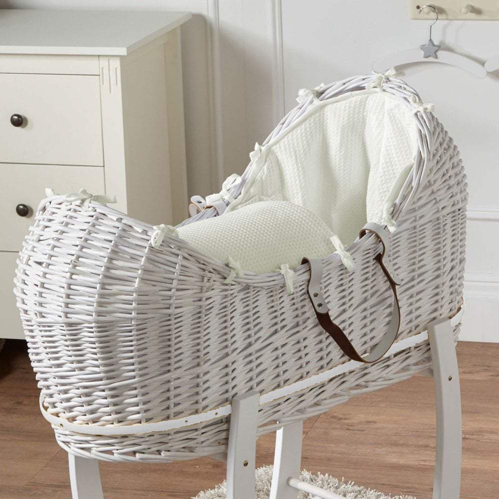 Wicker Pod Baby Deluxe Moses Basket - White / Waffle / Cream | For Your Little One