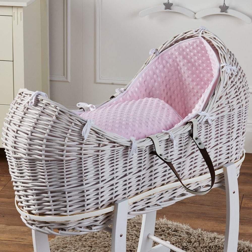 Wicker Pod Baby Deluxe Moses Basket - White / Dimple / Pink | For Your Little One