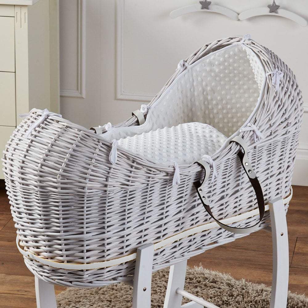 Wicker Pod Baby Deluxe Moses Basket - White / Dimple / Cream | For Your Little One
