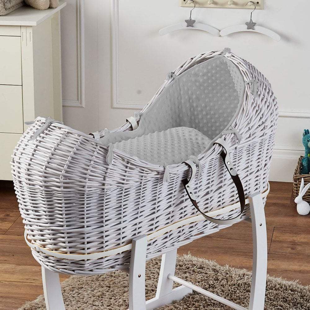 Wicker Pod Baby Deluxe Moses Basket - White / Dimple / Grey | For Your Little One