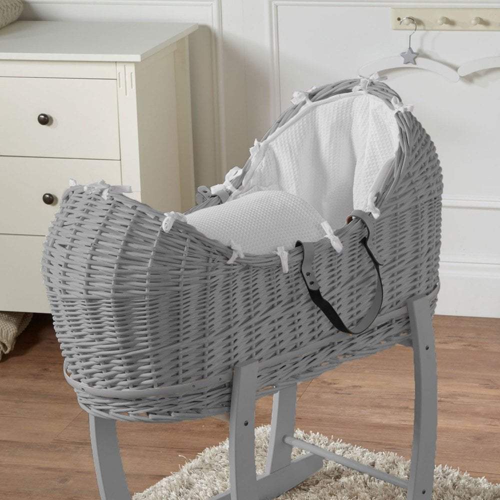 Wicker Pod Baby Deluxe Moses Basket - Grey / Waffle / White | For Your Little One