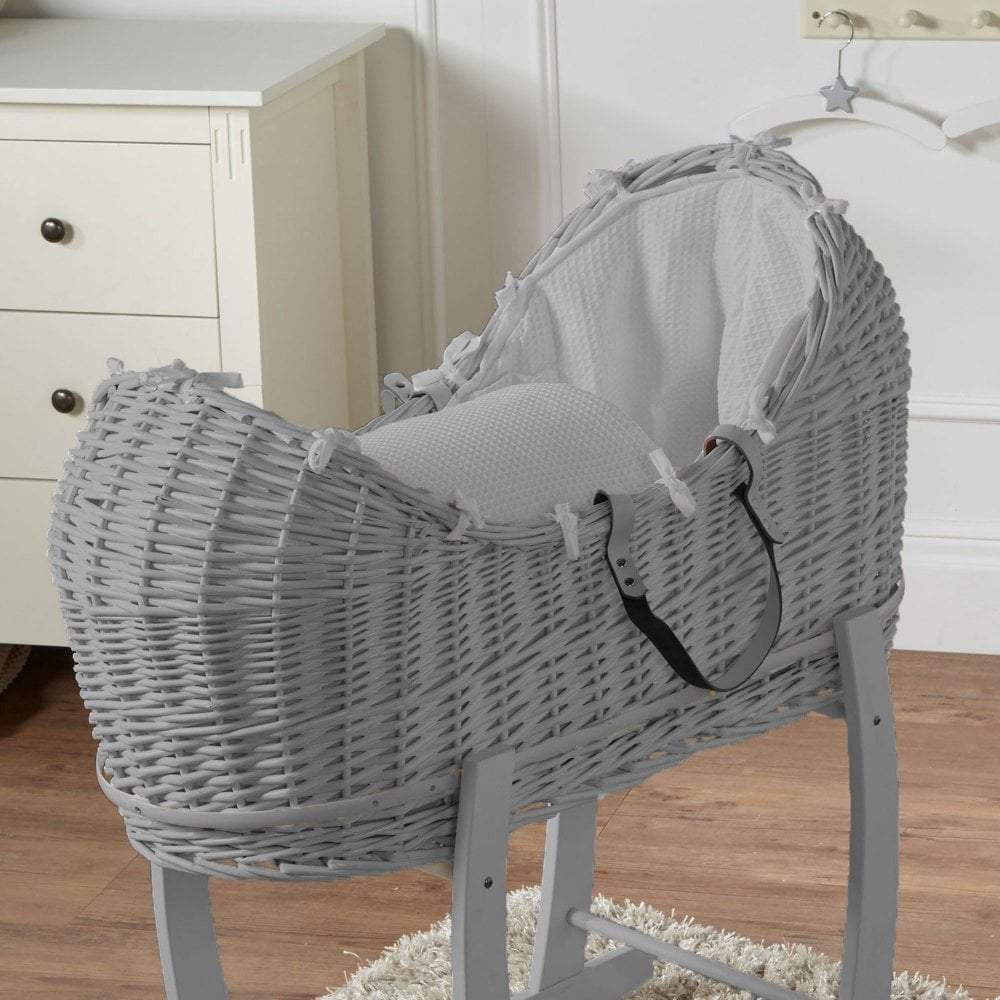 Wicker Pod Baby Deluxe Moses Basket - Grey / Waffle / Grey | For Your Little One