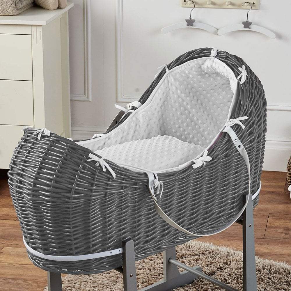 Wicker Pod Baby Deluxe Moses Basket - Grey / Dimple / White | For Your Little One
