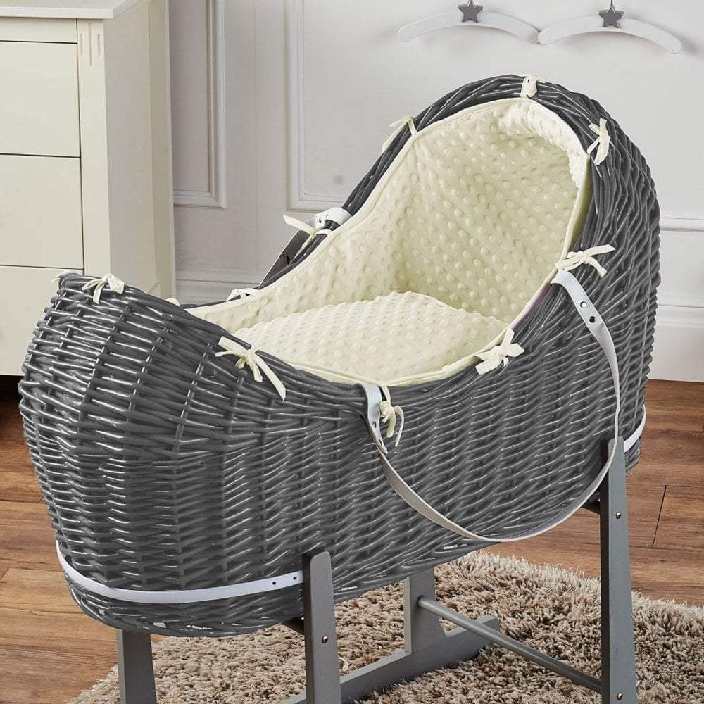 Wicker Pod Baby Deluxe Moses Basket - Grey / Dimple / Cream | For Your Little One